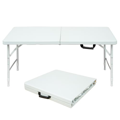 Garvee Table pliante 120cm, robuste, portable, pieds antidérapants, réglable, en plastique, imperméable, blanche, pour intérieure et extérieure