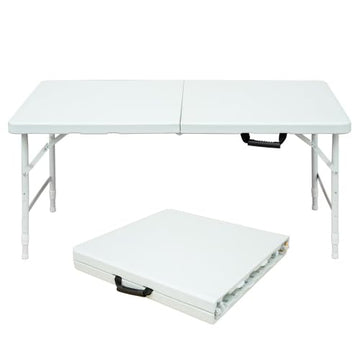 Garvee Table pliante 120 cm, robuste, portable, pieds antidérapants, réglable, en plastique, imperméable, blanche, pour intérieure et extérieure