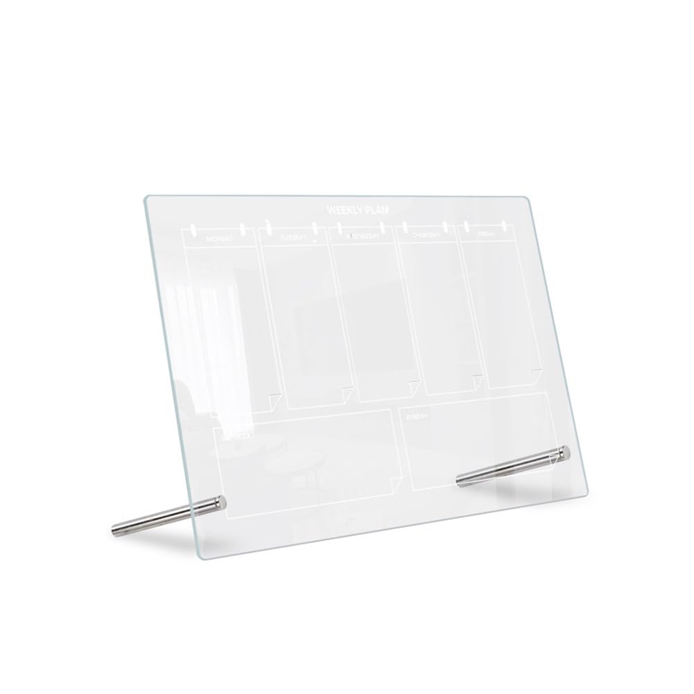 Calendrier hebdomadaire de bureau Garvee en acrylique blanc avec support, 30 x 20 cm (11,8 x 7,9 pouces).