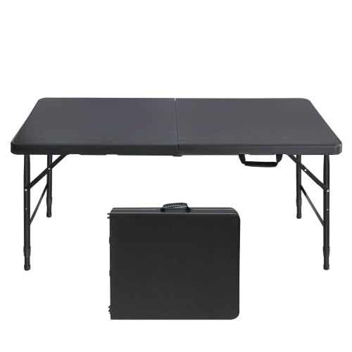Garvee Table pliante 120 cm, robuste, réglable, en plastique, pieds antidérapants, portable, imperméable, pour intérieure/extérieure, blanche