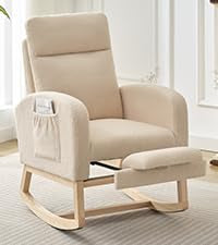 Fauteuil à bascule Garvee pour chambre d'enfant avec repose-pieds, tissu à motifs peluche, ergonomique, structure en bois robuste, salon et chambre, multicolore