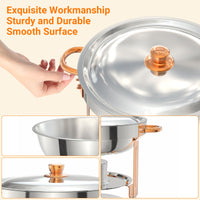 Ensemble de 6 pièces Garvee : réchauds ronds de 5 pintes en acier inoxydable doré rose, design rond, parfaits pour les traiteurs et les mariages.