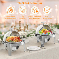 Chafing dish Garvee à couvercle roulant, 6,3 L, en acier inoxydable avec fenêtre en verre, ouverture à 90/180° et poignée en T. Idéal pour les fêtes, banquets, buffets et hôtels.