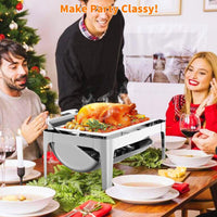 Chafing dish Garvee 9 Qt à couvercle roulant avec fenêtre en verre, chauffe-plats en acier inoxydable pour buffets et traiteurs, maintient les aliments au chaud ou au froid.