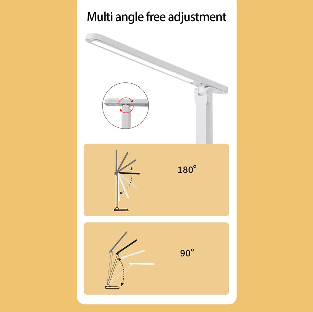 Lampe de bureau LED Garvee, 3 niveaux de luminosité réglables, protection des yeux, chargement USB, portable, pliable, lampe de chevet, blanche