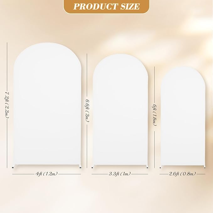 Ensemble de 3 bâches de fond blanches Garvee pour arche, en polyester-élasthanne avec fermeture éclair en bas, pour la décoration de mariages et de fêtes, dimensions : 1,80 à 2,20 m.