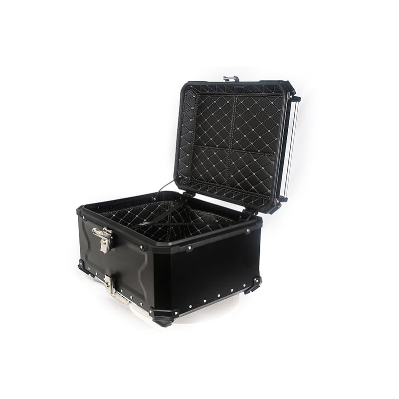 Top case moto Garvee 80L en alliage d'aluminium avec serrure de sécurité, étanche, robuste et polyvalent, couleur argent.