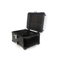 Top case moto Garvee 80L en alliage d'aluminium avec serrure de sécurité, étanche, robuste et polyvalent, couleur argent.