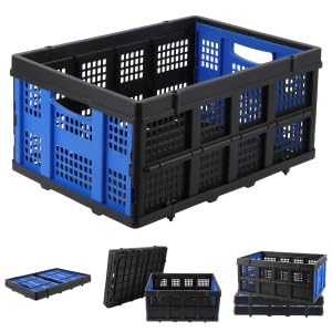Boîte pliante professionnelle robuste Garvee avec poignées tactiles, 55 L, 40 x 56 x 26 cm, bleue - Pliable, empilable, écologique