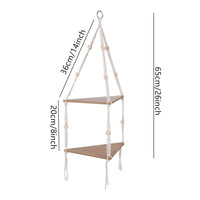 Étagère suspendue d'angle à 2 niveaux Garvee avec corde, support pour plantes style bohème rustique en bois, réglable pour salon et jardin