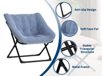 Fauteuil confortable Garvee XL en fausse fourrure avec structure en métal et base antidérapante pour salon et chambre, bleu, XL