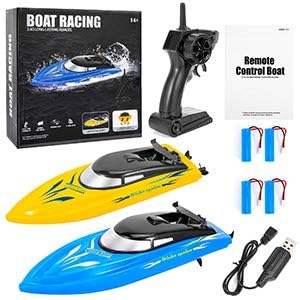 Garvee lot de 2 bateaux radiocommandés, vitesse 10 km/h, plastique ABS, 4 batteries, bleus, pour piscines et lacs