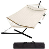 Garvee Hamac 2 personnes 3,66 m avec support, capacité 204 kg, toile polyester résistante aux intempéries, barres en bois dur et cadre acier portable, beige, jardin et plage - Beige