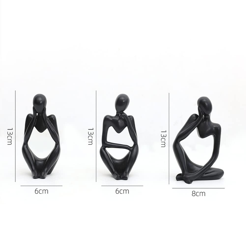 Ensemble de 3 statues miniatures de penseurs abstraits Garvee, sculpture en résine noire moderne