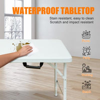 Garvee Table pliante 120 cm, robuste, portable, pieds antidérapants, réglable, en plastique, imperméable, blanche, pour intérieure et extérieure