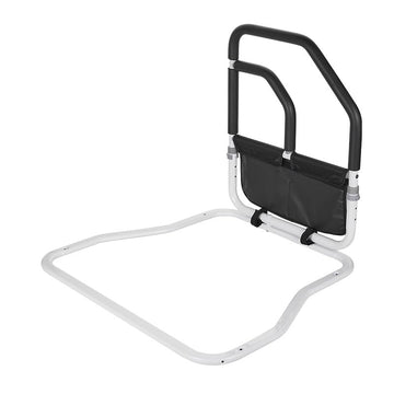 Barrière de lit de sécurité Garvee pour personnes âgées avec double main courante, sac de rangement, cadre en acier, noir, 68 x 63 x 62 cm