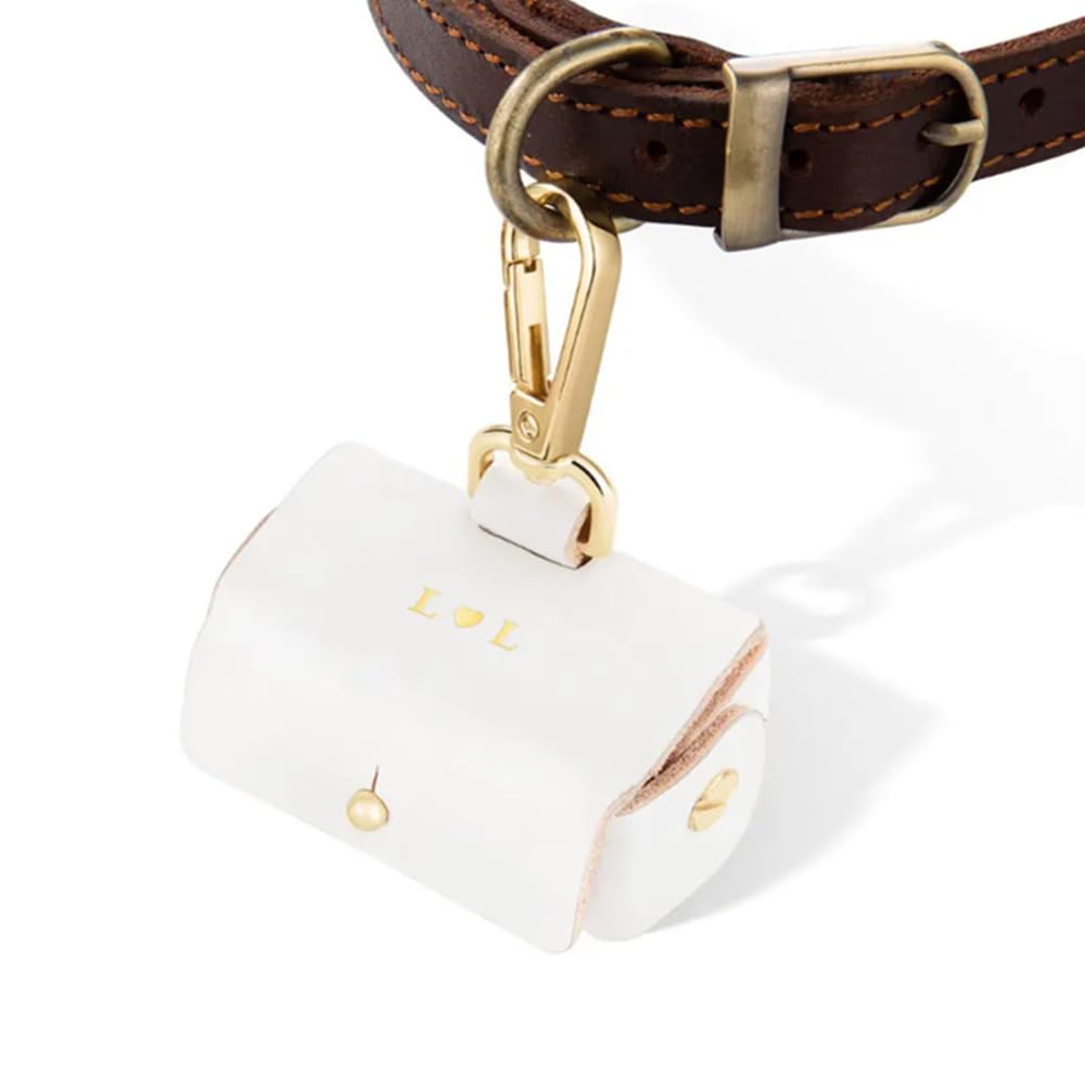 Pochette porte-alliances Garvee pour collier de chien, en cuir blanc, compacte et élégante.
