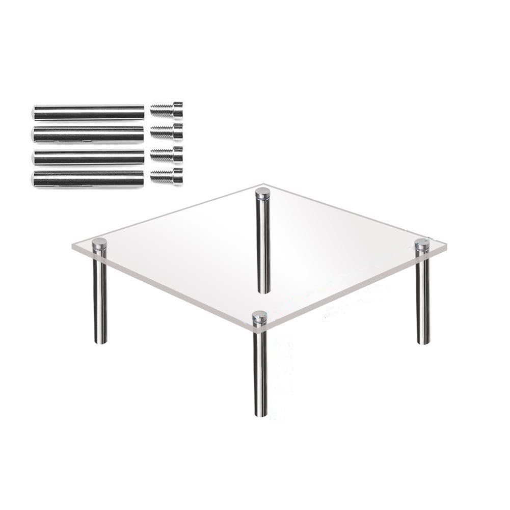 Garvee Taartstandaard Acryl 30 cm avec pieds en métal, carré transparent pour mariage, anniversaire, baby shower