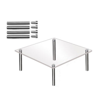 Garvee Taartstandaard Acryl 30 cm avec pieds en métal, carré transparent pour mariage, anniversaire, baby shower