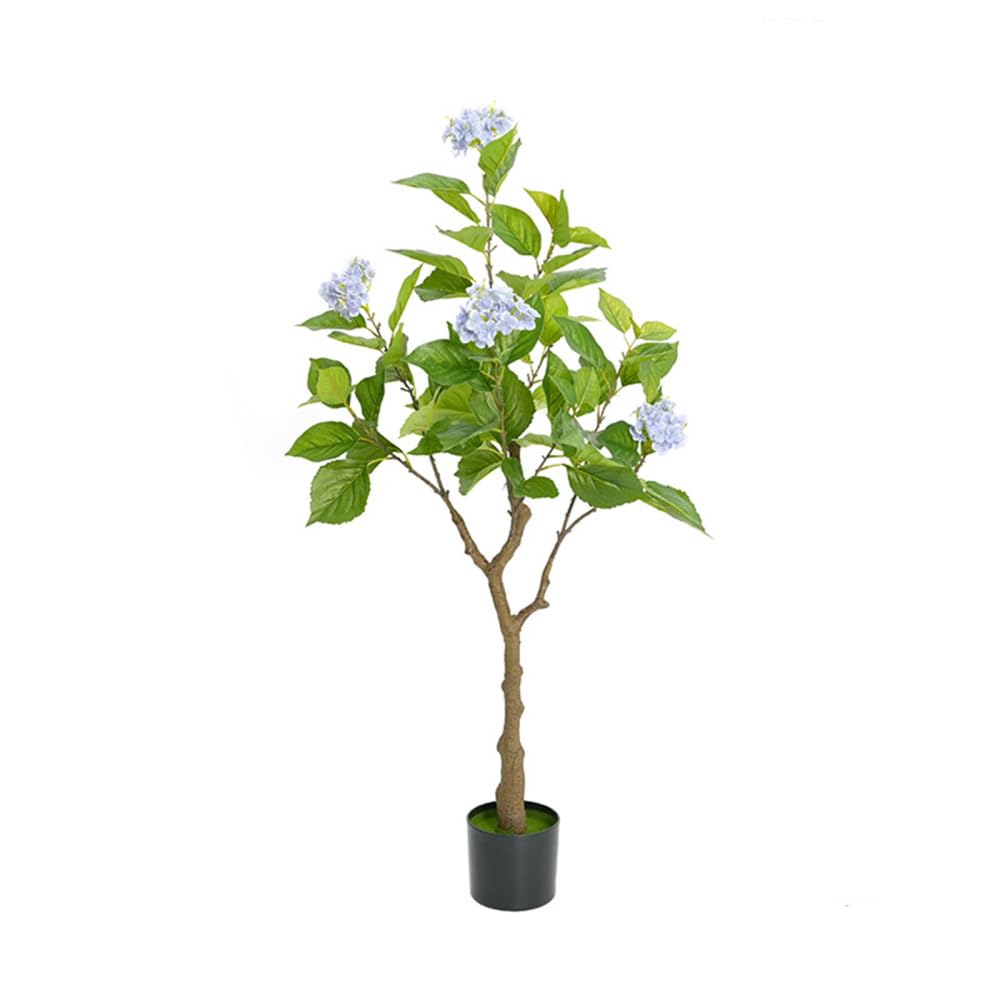 Hortensia artificiel Garvee de 120 cm avec pot moderne pour la décoration intérieure du salon ou du bureau. Réaliste, facile d'entretien, en plastique vert.