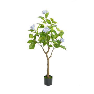 Hortensia artificiel Garvee de 120 cm avec pot moderne pour la décoration intérieure du salon ou du bureau. Réaliste, facile d'entretien, en plastique vert.