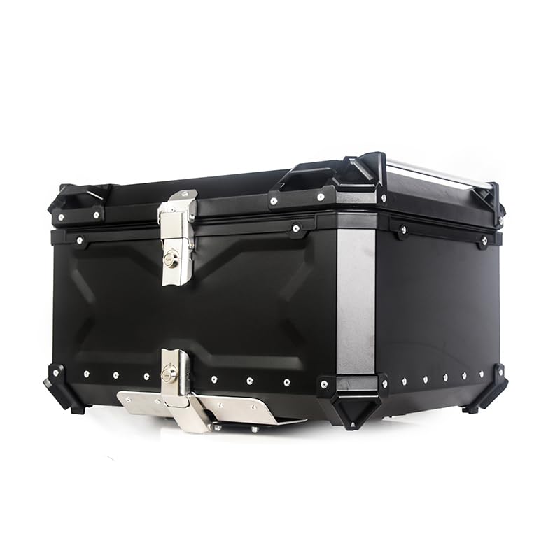 Top case moto Garvee 80L en alliage d'aluminium avec serrure de sécurité, étanche, robuste et polyvalent, couleur argent.