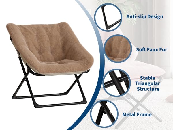 Fauteuil confortable Garvee surdimensionné en fausse fourrure, structure en métal, pliable, multicolore, pour salon et chambre à coucher