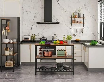 Garvee étagère de cuisine à 3 niveaux avec grand plan de travail, structure robuste en acier, style industriel, 120 × 60 × 90 cm, marron rustique