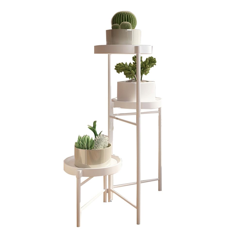 Garvee support à plantes 3 niveaux en métal, pliable, hauteur 64 cm, intérieur et extérieur, blanc