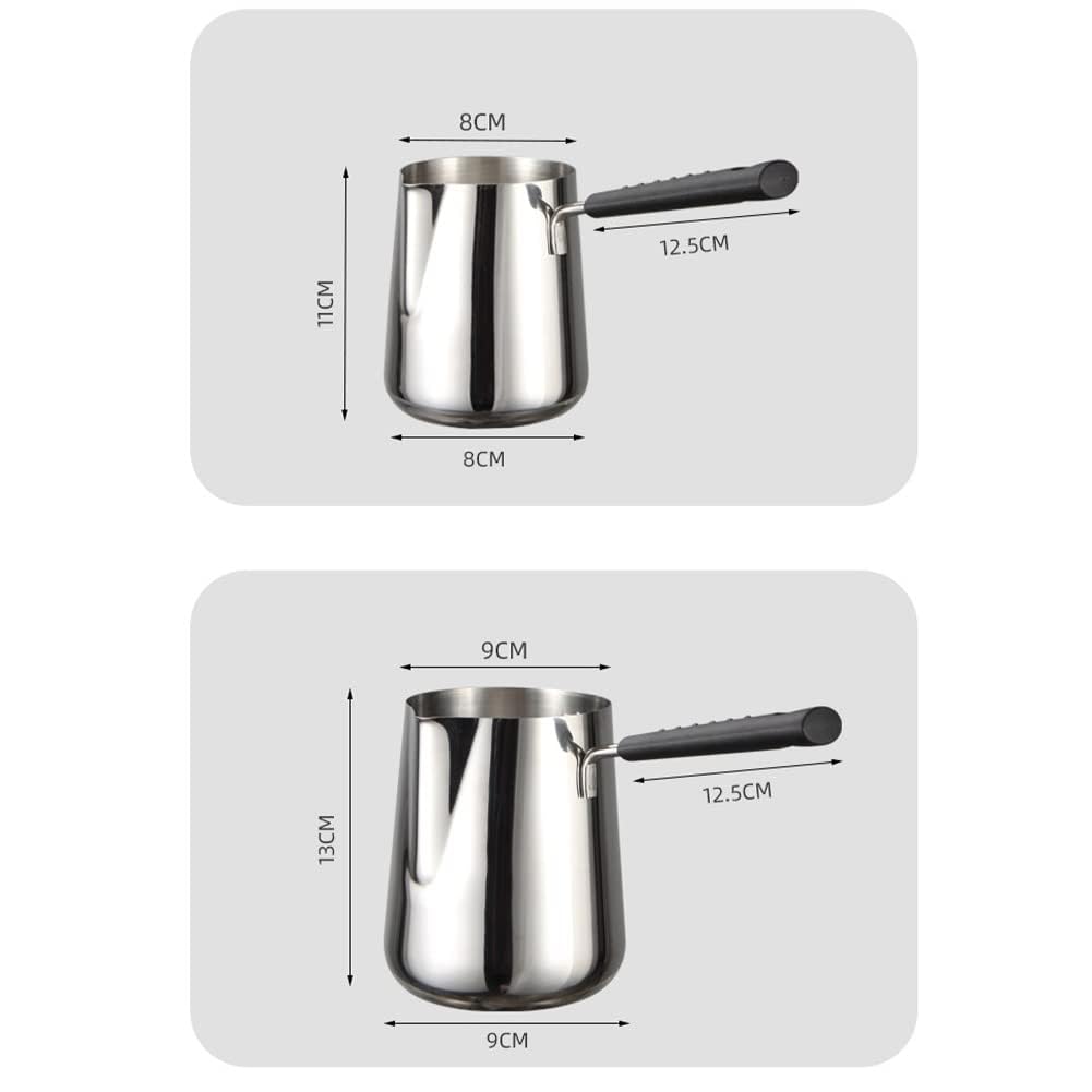 Casserole Garvee Pentolino en acier inoxydable avec poignée thermo-réfléchissante, graduation, bec verseur, répartition de la chaleur sur 3 niveaux pour la cuisson et la préparation du café, plusieurs tailles, argent