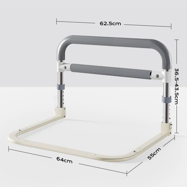 Barrière de lit Garvee pour seniors, réglable en hauteur, gris et blanc, 64 x 55 x 36,5 à 43,5 cm, protection antichute, robuste et sûre