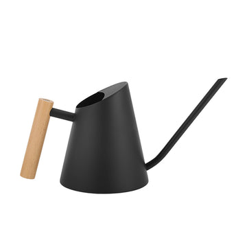 Arrosoir Garvee en acier inoxydable 900 ml avec long bec et poignée en bois pour plantes d'intérieur, noir, anti-goutte, antirouille