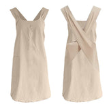 Tablier Garvee en coton et lin pour femme, style tablier, bretelles croisées ouvertes, 2 grandes poches, idéal pour la cuisine et les grillades, 72 x 90 cm, couleur naturelle