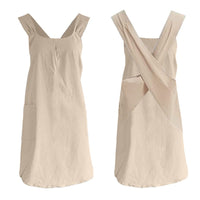 Tablier Garvee en coton et lin pour femme, style tablier, bretelles croisées ouvertes, 2 grandes poches, idéal pour la cuisine et les grillades, 72 x 90 cm, couleur naturelle