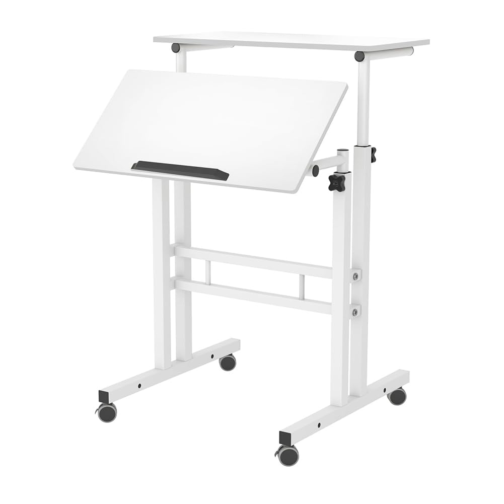 Garvee Bureau assis-debout mobile 60 × 60 × 70-110 cm, hauteur réglable, plateau inclinable, 4 roulettes, motif fleur de prunier, idéal télétravail.