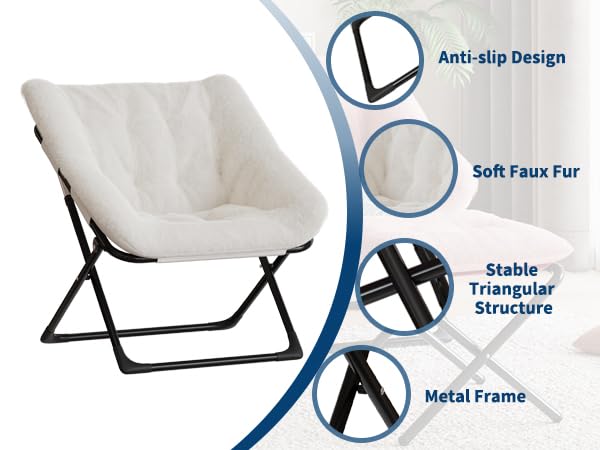 Fauteuil lounge surdimensionné Garvee en fausse fourrure pour adultes, pliable, structure en métal, beige, confort pour le salon et la chambre