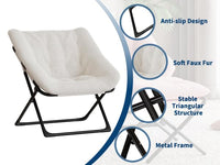 Fauteuil lounge surdimensionné Garvee en fausse fourrure pour adultes, pliable, structure en métal, beige, confort pour le salon et la chambre