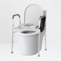 Garvee Siège de WC surélevé réglable avec accoudoirs et cadre indépendant pour salle de bain, matériau résistant, poches latérales et pieds antidérapants.
