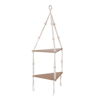 Étagère suspendue d'angle à 2 niveaux Garvee avec corde, support pour plantes style bohème rustique en bois, réglable pour salon et jardin