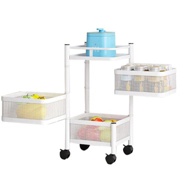 Garvee Étagère de cuisine 3 niveaux en acier carbone avec roulettes, gain de place pour salle de bain, salon, cosmétiques et jouets, blanc