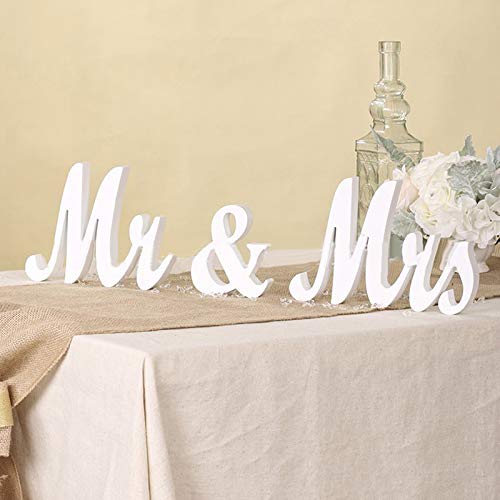 Décorations de mariage Garvee Mr  Mrs : lettres en bois rustiques blanches à poser, pour la table des mariés, accessoires photo d'anniversaire