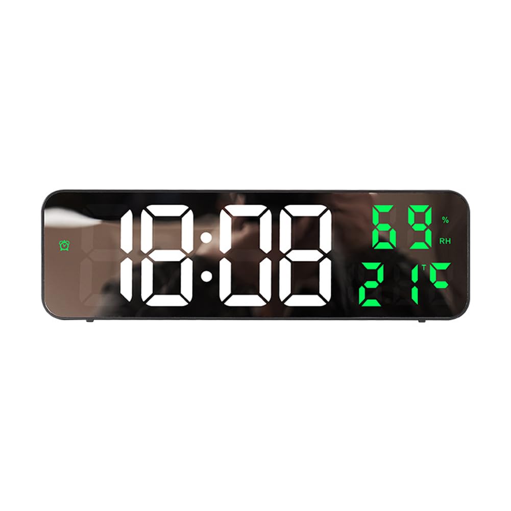 Garvee Réveil numérique horloge murale LED 23 cm avec affichage de la température et de l'humidité, pour la maison et le bureau, alimentation USB, luminosité réglable, grand format