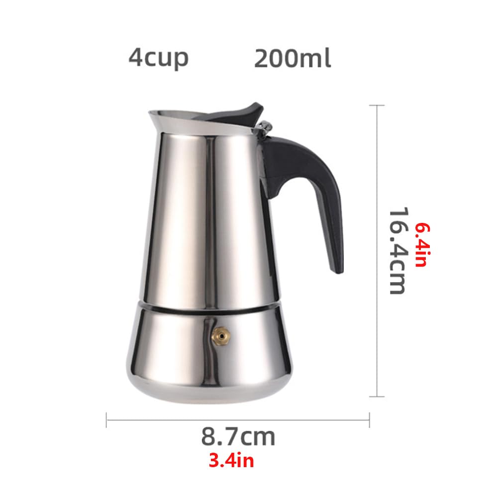 Cafetière italienne GARVEE Moka, 4 tasses, en acier inoxydable, compatible induction, soupape de sécurité, poignée ergonomique, pour la maison et le bureau