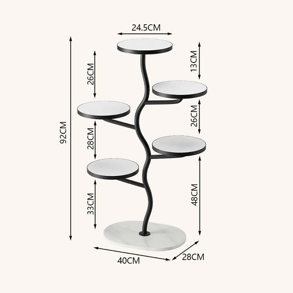 Support à plantes en métal à 5 niveaux Garvee pour l'intérieur et l'extérieur (balcon, salon, chambre), gain de place, design asymétrique