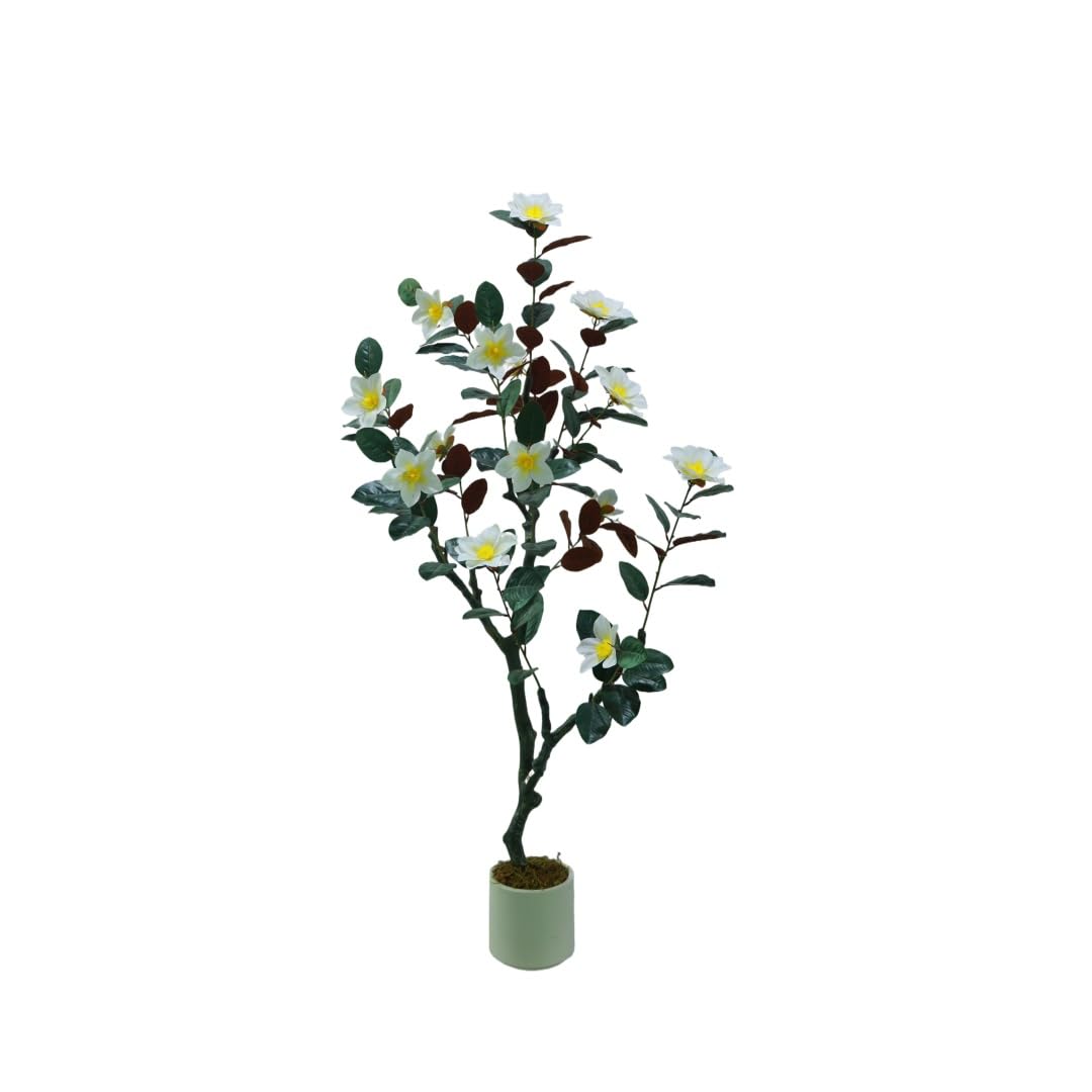 Magnolia artificiel Garvee de 1,5 m, floraison réaliste, entretien facile, pour la maison et le bureau, vert