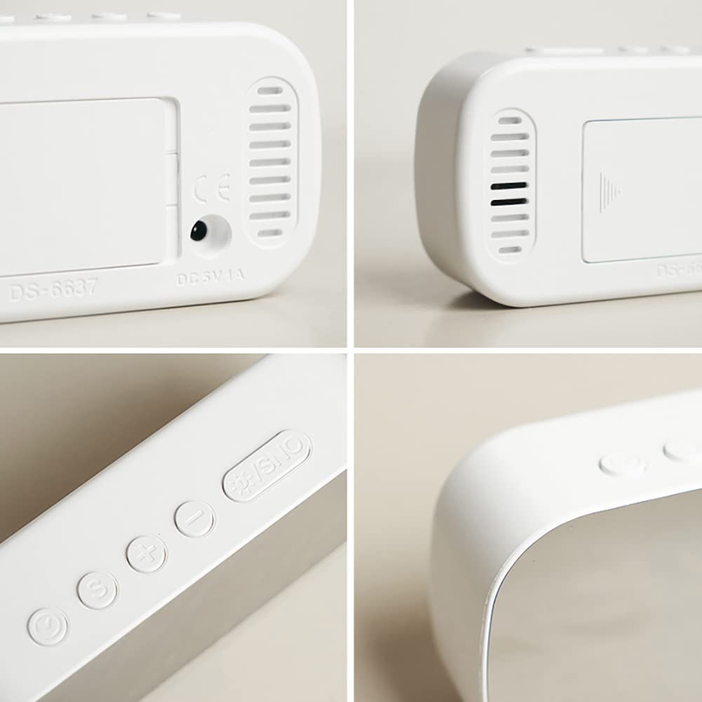 Garvee Réveil LED numérique grand écran avec double alarme, luminosité réglable, recharge USB, pour mur ou table, blanc