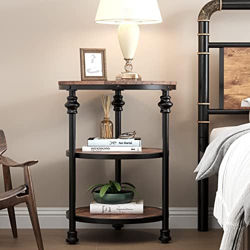 Garvee table d'appoint ronde à 3 étagères, structure en acier, plateau en MDF, dimensions 46 cm (P) × 46 cm (L) × 60 cm (H), chêne foncé