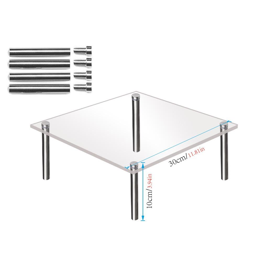Garvee Taartstandaard Acryl 30 cm avec pieds en métal, carré transparent pour mariage, anniversaire, baby shower