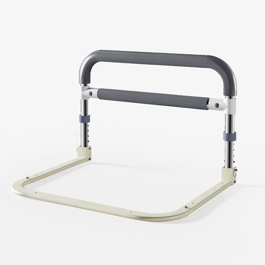 Barrière de lit Garvee pour seniors, réglable en hauteur, gris et blanc, 64 x 55 x 36,5 à 43,5 cm, protection antichute, robuste et sûre