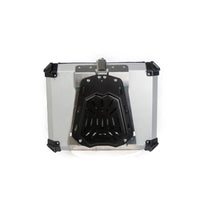 Top case moto Garvee 80L en alliage d'aluminium avec serrure de sécurité, étanche, robuste et polyvalent, couleur argent.